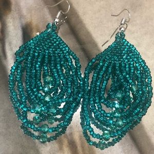 Dangle beaded Emerald Green Earrings